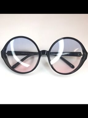 Round Gradient Lens Sunglasses - Black Frame, Pink-Blue Gradient